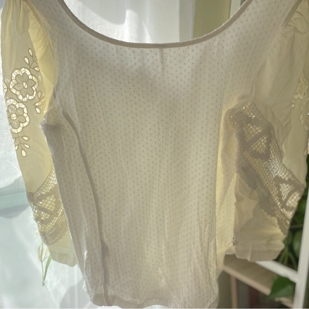 Free People Cream Eyelet Crochet Peasant Top - Picture 3 of 5